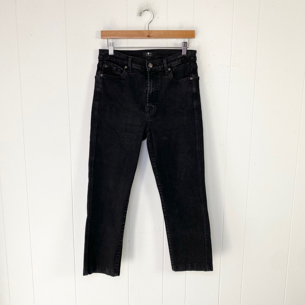 7 For All Mankind High Waist Cropped Straight Jeans Black Size 30